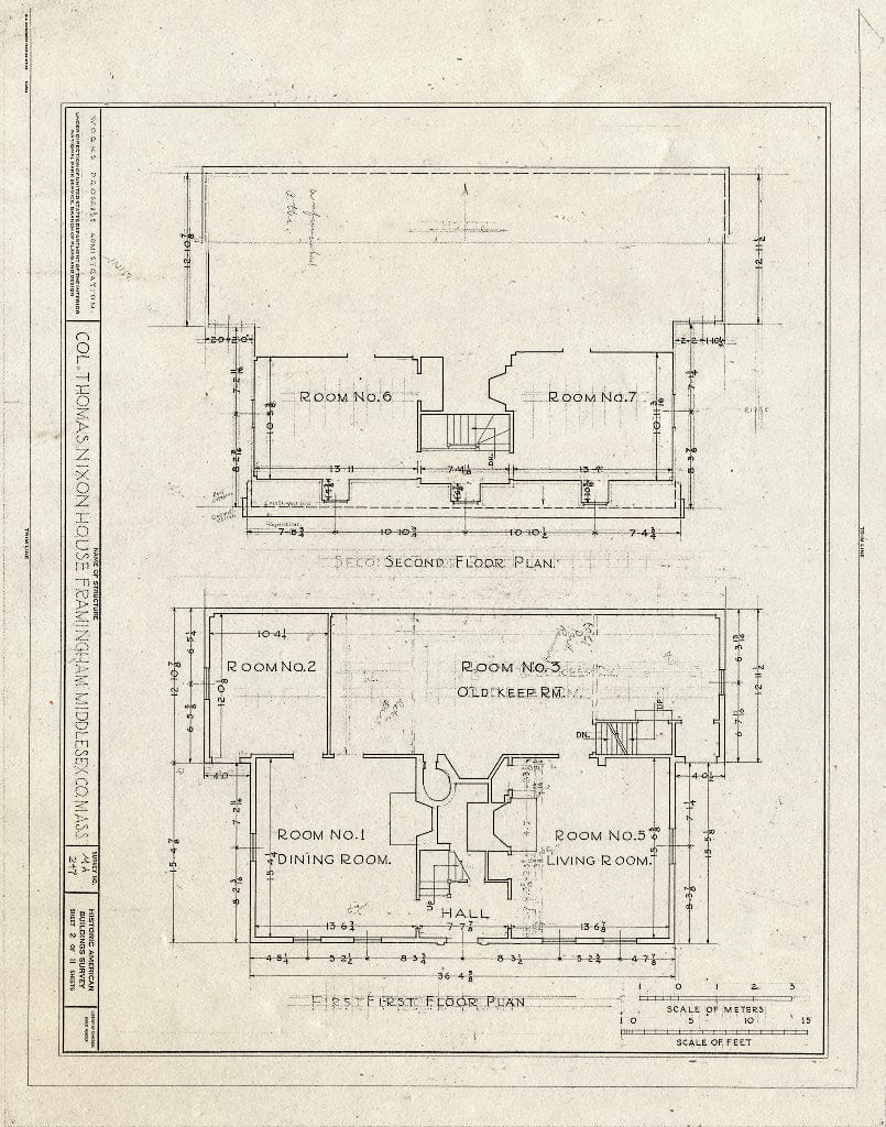 Blueprint HABS Mass,9-FRAM,3- (Sheet 2 of 11) - Colonel Thomas Nixon House, 881 Edmands Road, Framingham, Middlesex County, MA