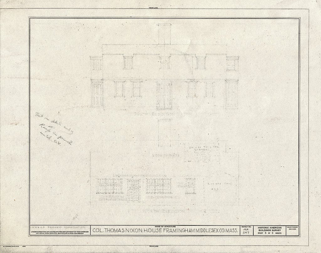 Blueprint HABS Mass,9-FRAM,3- (Sheet 3 of 11) - Colonel Thomas Nixon House, 881 Edmands Road, Framingham, Middlesex County, MA