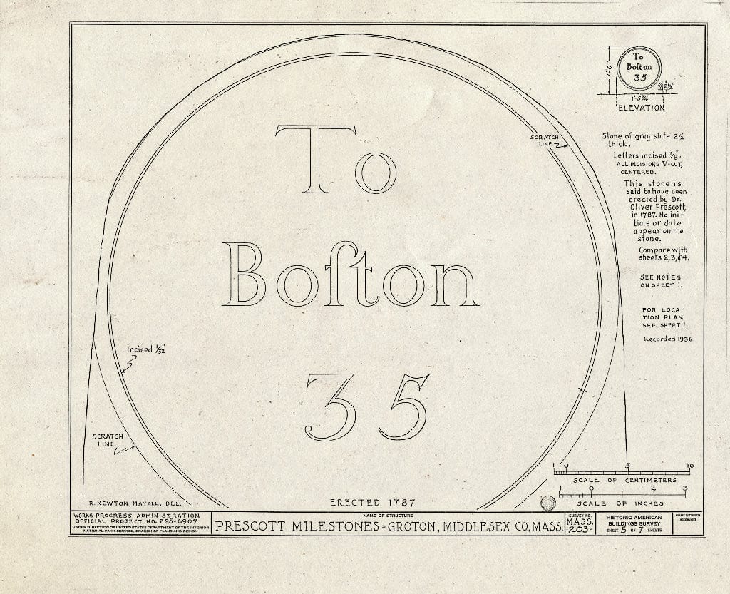 Blueprint HABS Mass,9-Grot,2- (Sheet 5 of 7) - Doctor Oliver Prescott Milestones, Farmers Row & Main Street; Great Road & Old Ayer Road, Groton, Middlesex County, MA