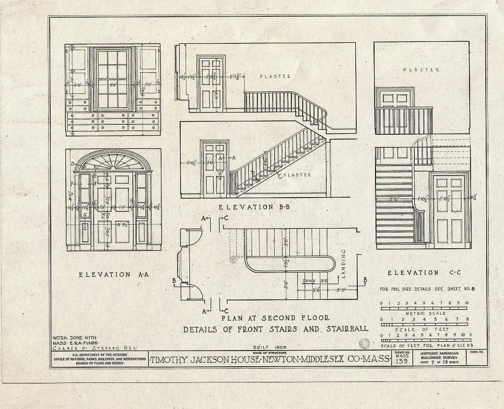 Blueprint HABS Mass,9-Newt,1- (Sheet 7 of 13) - Timothy Jackson House, 527 Washington Street, Newton, Middlesex County, MA