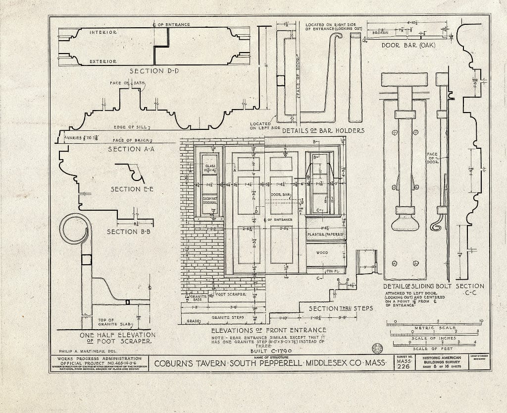 Blueprint HABS Mass,9-PEP.V,1- (Sheet 8 of 16) - Coburn's Tavern, State Route 119, South Pepperell, Middlesex County, MA