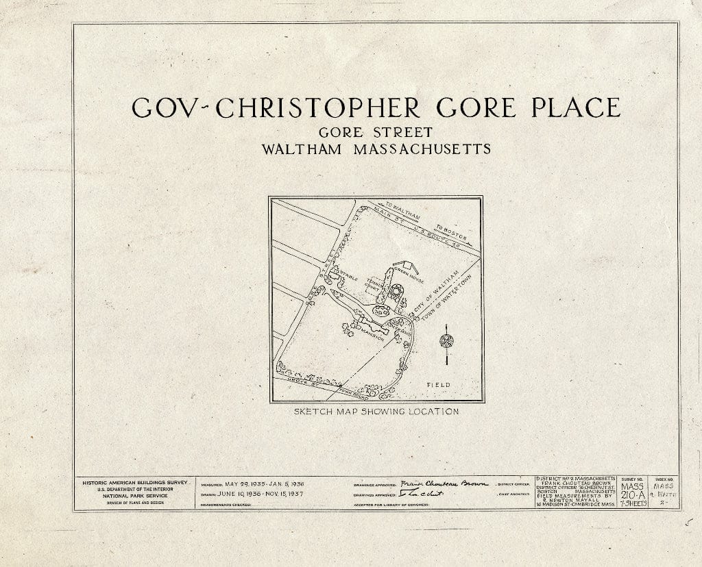 Blueprint HABS Mass,9-WALTH,2A- (Sheet 0 of 7) - Governor Christopher Gore Place, Gore Street, Waltham, Middlesex County, MA