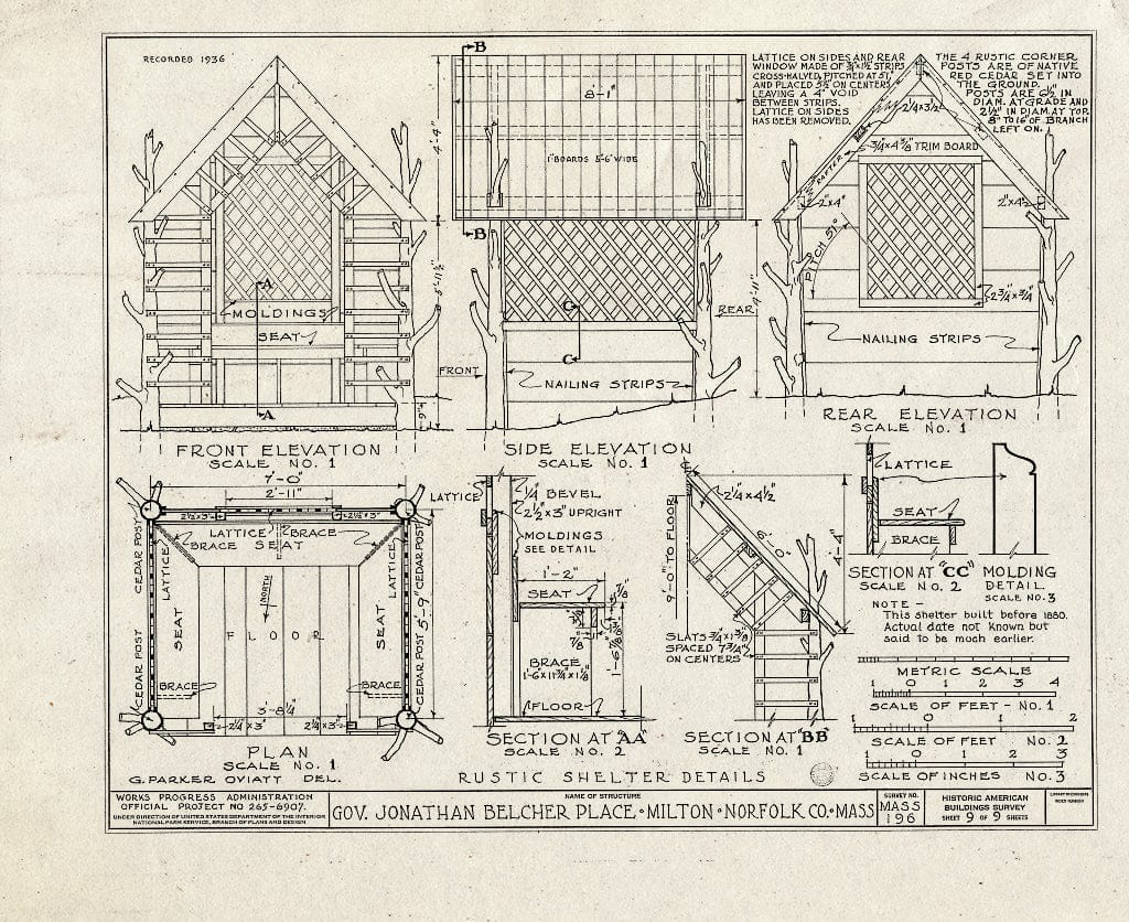 Blueprint HABS Mass,11-Milt,6- (Sheet 9 of 9) - Governor Jonathan Belcher Place, 401 Adams Street, Milton, Norfolk County, MA