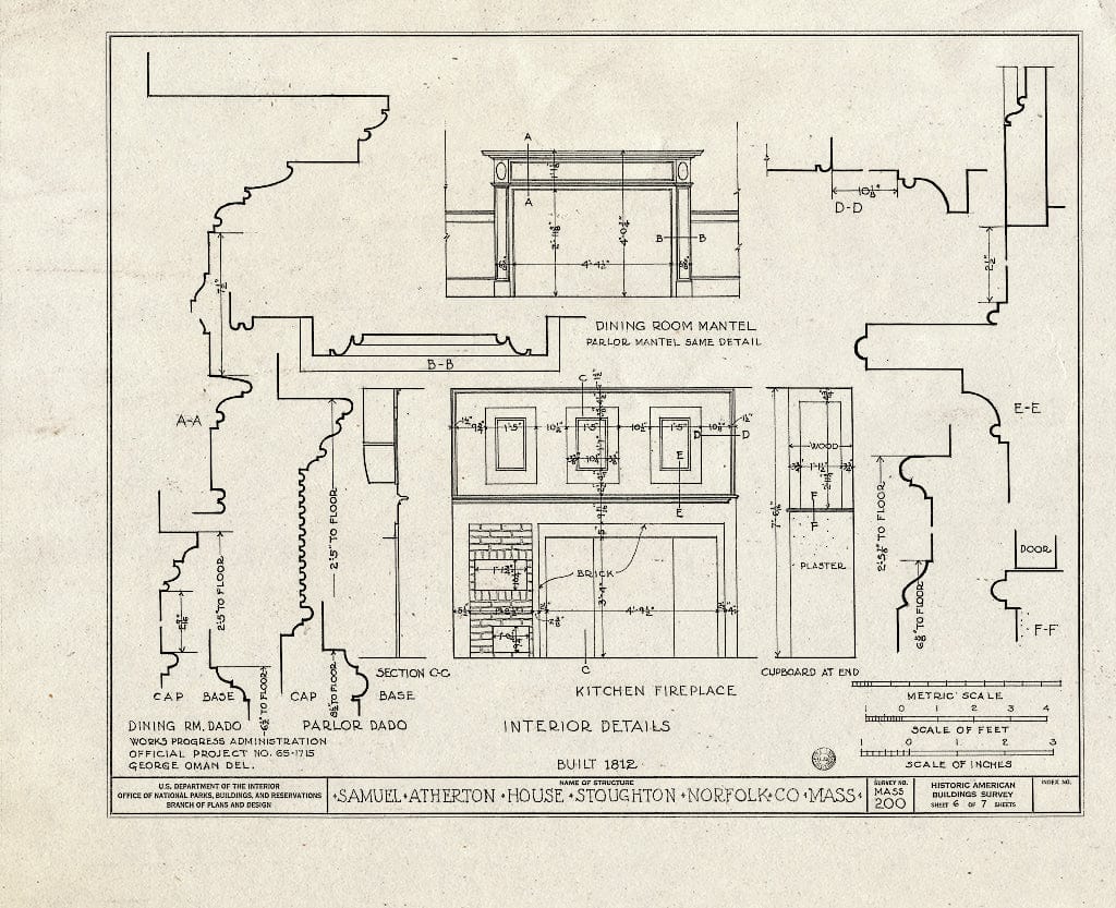 Blueprint HABS Mass,11-STOU,2- (Sheet 6 of 7) - Samuel Atherton House, 449 Central Street, Stoughton, Norfolk County, MA