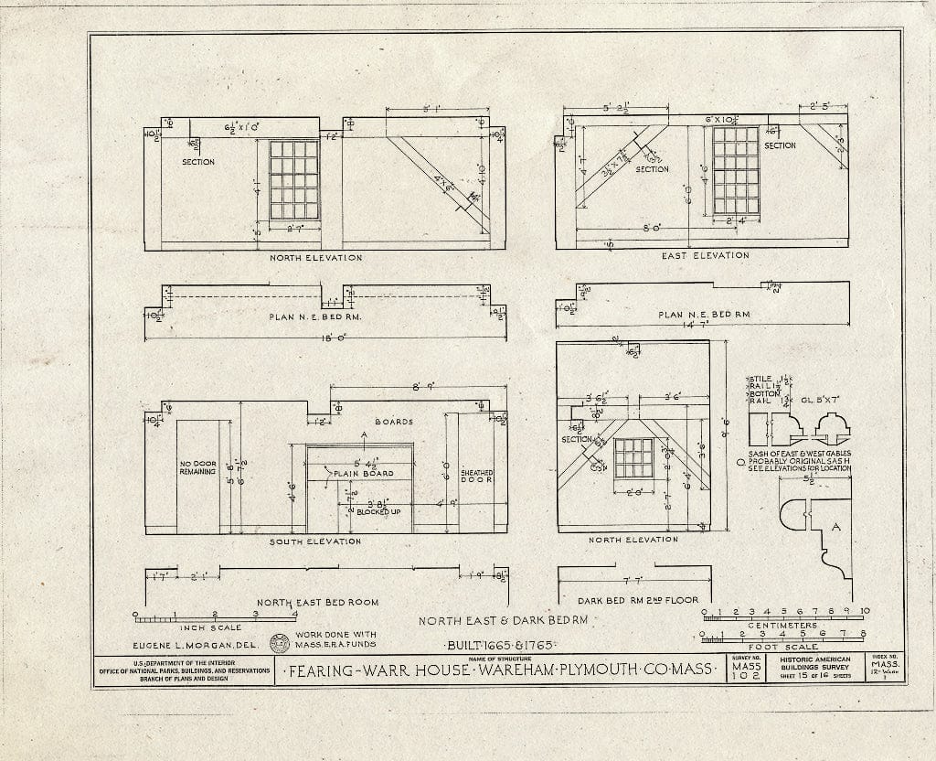 Blueprint HABS Mass,12-WARH,1- (Sheet 15 of 16) - Fearing-Warr House, 14 Elm Street, Wareham, Plymouth County, MA