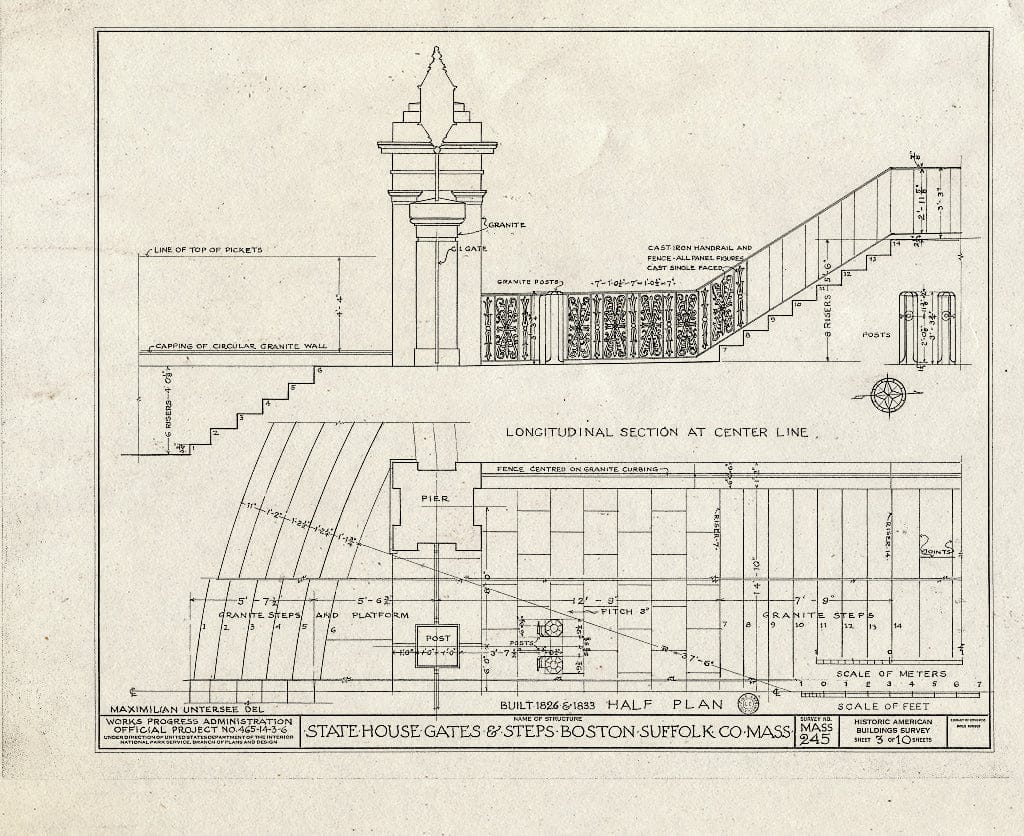 Blueprint HABS Mass,13-BOST,1- (Sheet 3 of 10) - Massachusetts State House, Gates & Steps, Beacon Street, Boston, Suffolk County, MA