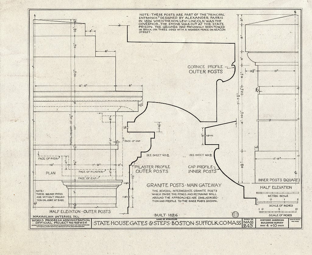 Blueprint HABS Mass,13-BOST,1- (Sheet 4 of 10) - Massachusetts State House, Gates & Steps, Beacon Street, Boston, Suffolk County, MA