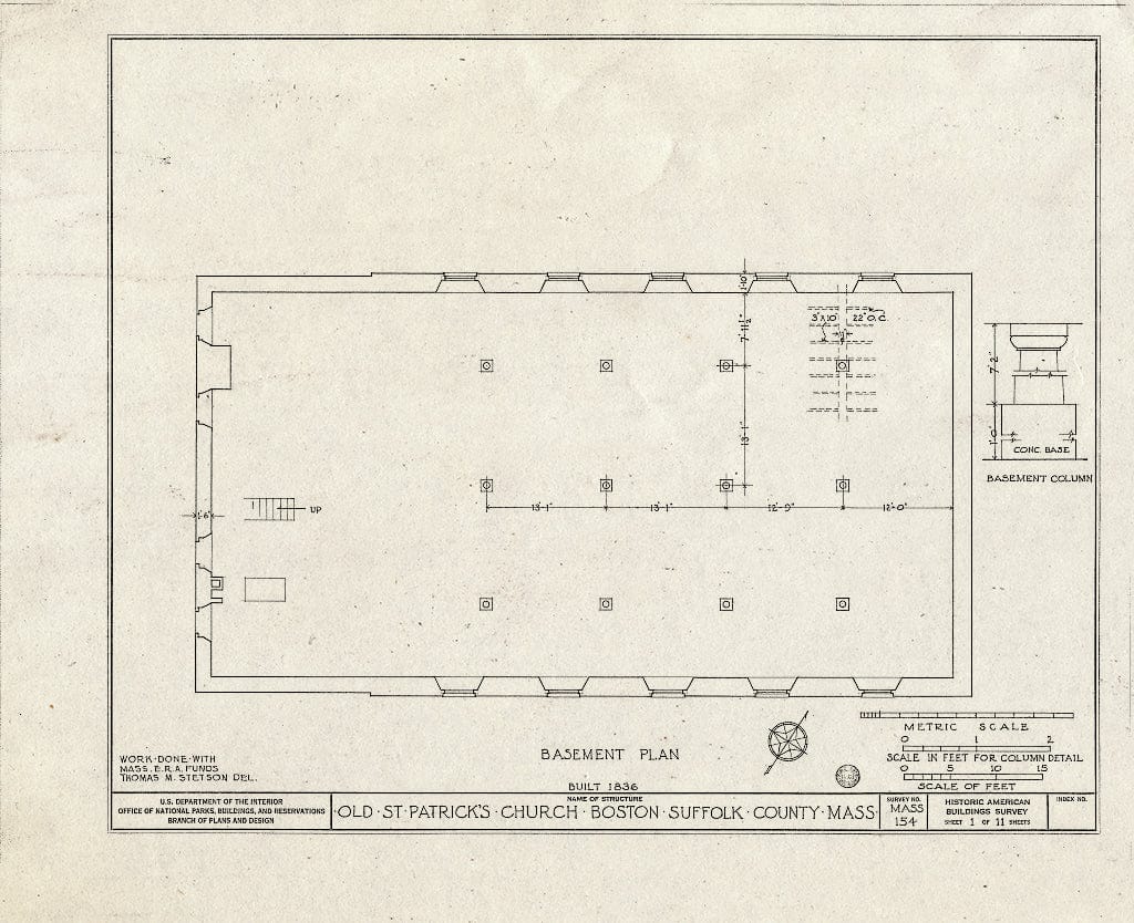Blueprint HABS Mass,13-BOST,47- (Sheet 1 of 11) - Old St. Patrick's Church, Northampton Street, Boston, Suffolk County, MA