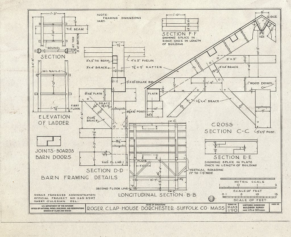 Blueprint HABS Mass,13-DORCH,2- (Sheet 25 of 30) - Roger Clap House, 199 Boston Street (Moved from 25 Willow Court), Dorchester, Suffolk County, MA