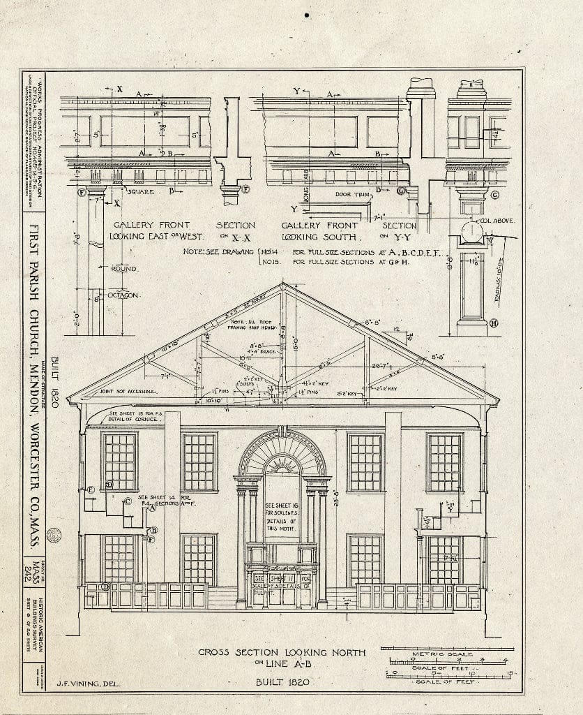 Blueprint HABS Mass,14-MEND,1- (Sheet 7 of 20) - First Parish Church (Unitarian) & Carriage Shed, Maple & Elm Streets, Mendon, Worcester County, MA
