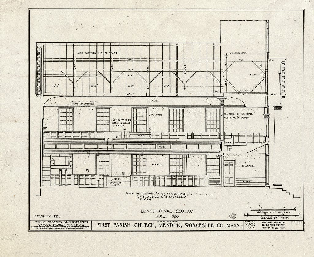 Blueprint HABS Mass,14-MEND,1- (Sheet 8 of 20) - First Parish Church (Unitarian) & Carriage Shed, Maple & Elm Streets, Mendon, Worcester County, MA
