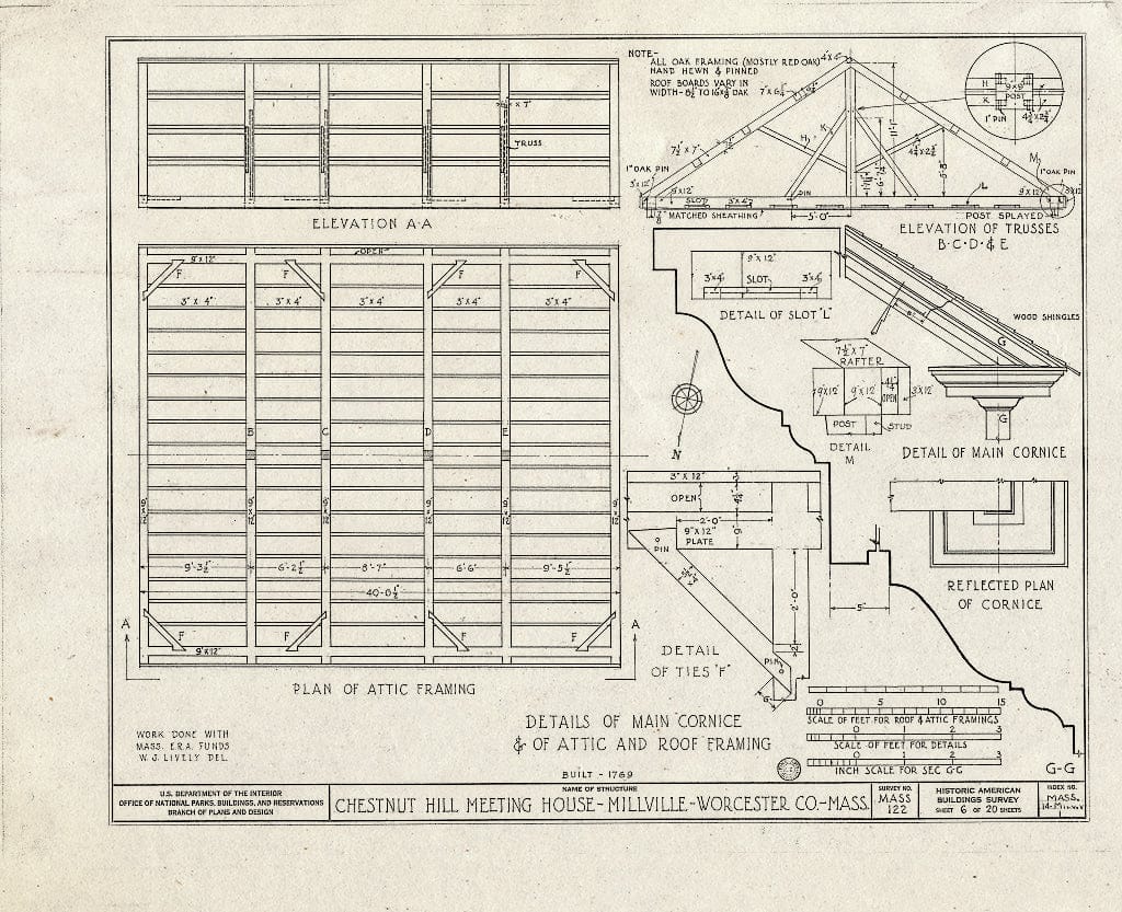 Blueprint HABS Mass,14-MILV.V,1- (Sheet 6 of 20) - Chestnut Hill Meetinghouse, Chestnut Street, Millville, Worcester County, MA