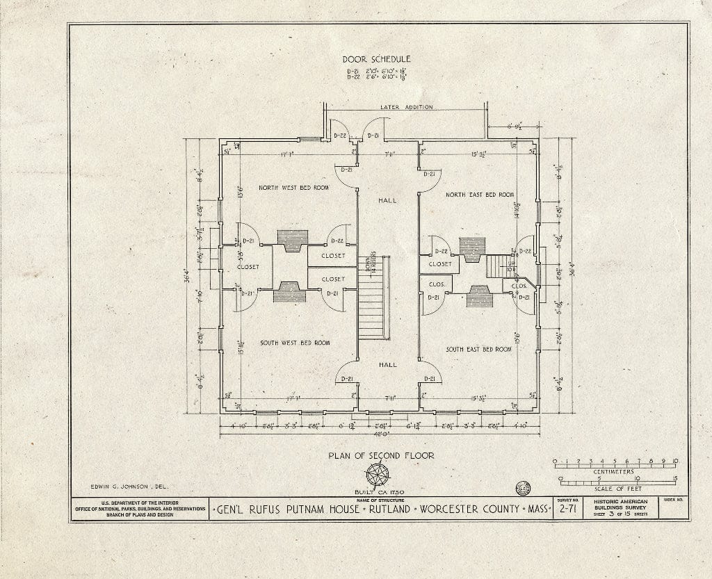 Blueprint HABS Mass,14-RUT,1- (Sheet 3 of 15) - General Rufus Putnam House, Main Street, Rutland, Worcester County, MA