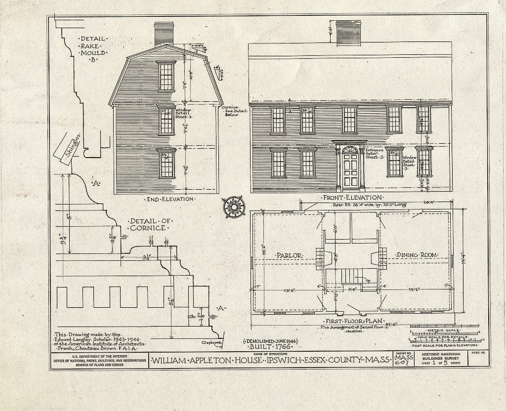 Blueprint HABS Mass,5-IPSWI,20- (Sheet 1 of 5) - William Appleton Hous ...