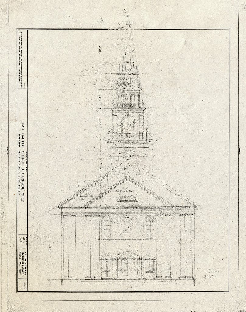 Blueprint HABS Mass,9-FRAM,5- (Sheet 2 of 2) - First Baptist Church & Carriage Shed, Framingham, Middlesex County, MA
