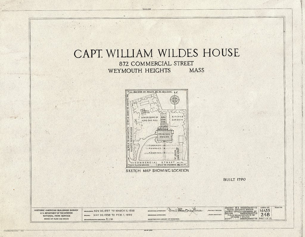 Blueprint HABS Mass,11-WEYMO,1- (Sheet 1 of 22) - Captain William Wildes House, 872 Commercial Street, Weymouth, Norfolk County, MA