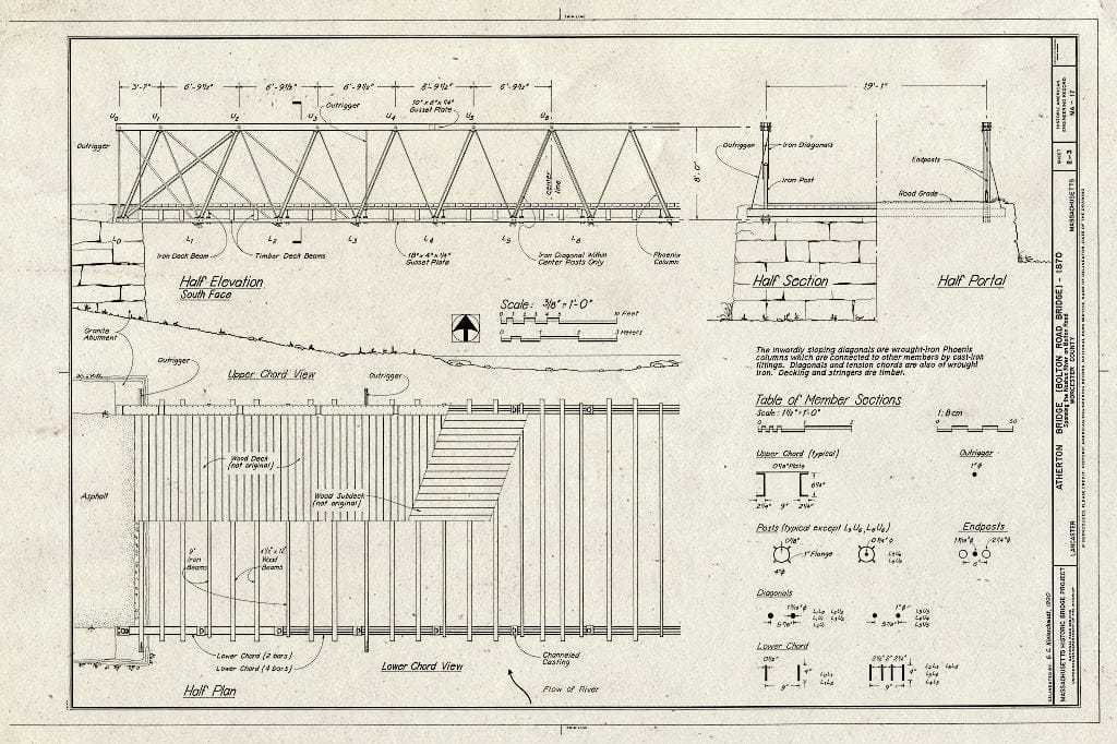 Blueprint HAER Mass,14-LANC.V,1- (Sheet 2 of 3) - Atherton Bridge, Spanning Nashua River on Bolton Road, Lancaster, Worcester County, MA