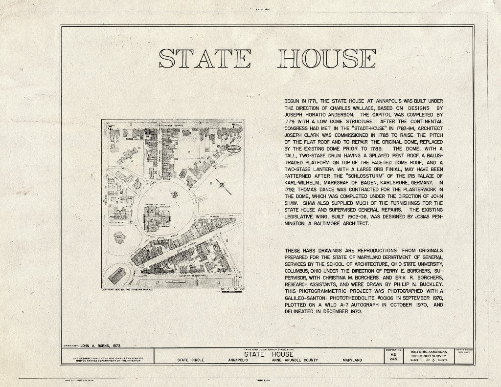 Blueprint HABS MD,2-Anna,4- (Sheet 1 of 3) - Maryland State House, State Circle, Annapolis, Anne Arundel County, MD