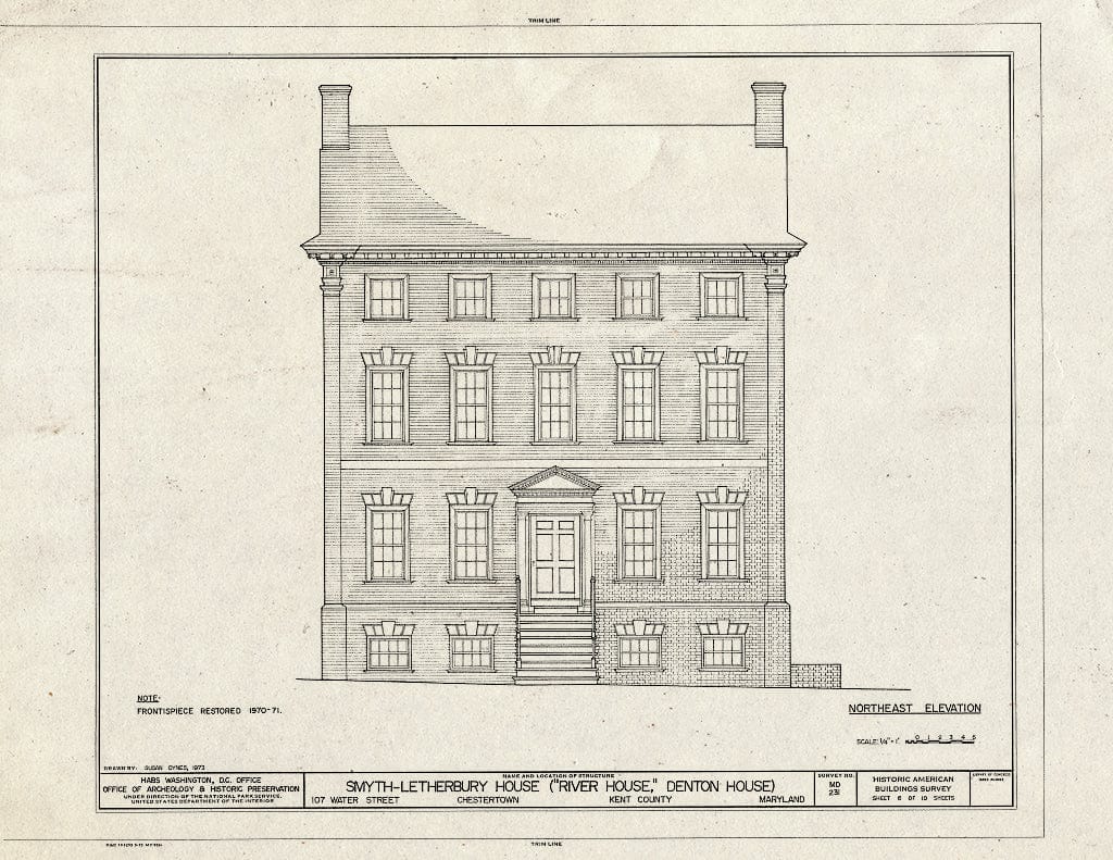 Blueprint 6. Northeast Elevation - Smyth-Letherbury House, 107 Water Street, Chestertown, Kent County, MD