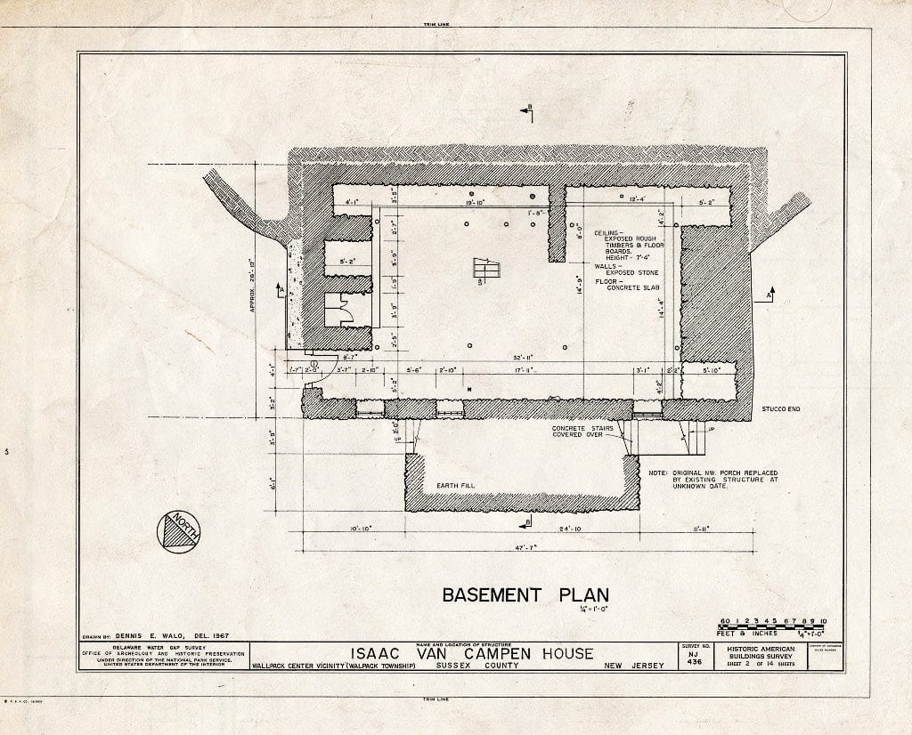 Blueprint 2. Basement Plan - Isaac Van Campen House, Old Mine Road, Wallpack Center, Sussex County, NJ