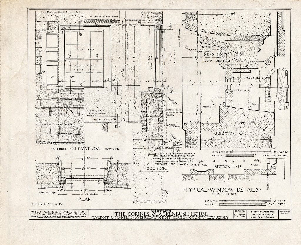 Blueprint HABS NJ,2-WYCK,5- (Sheet 13 of 24) - Corines Quackenbush House, Wyckoff & Franklin Avenues, Wyckoff, Bergen County, NJ