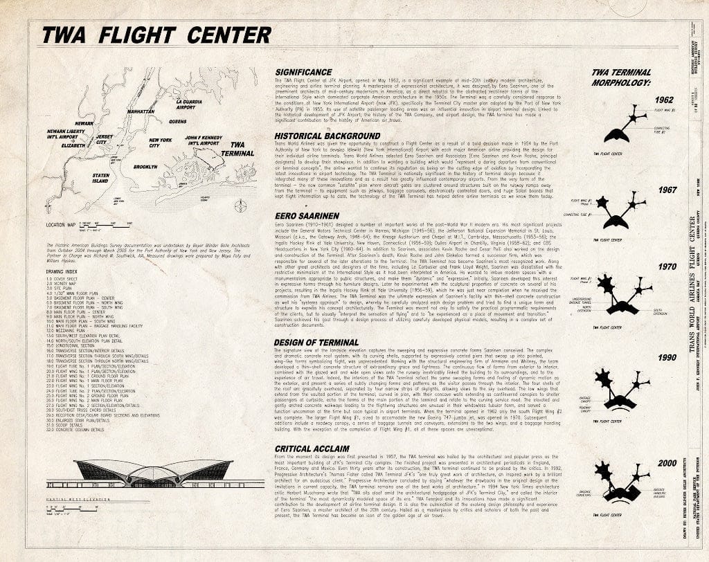 Blueprint Cover Sheet - Trans World Airlines Flight Center, John F. Kennedy International Airport, Jamaica Bay, Queens (Subdivision), Queens County, NY