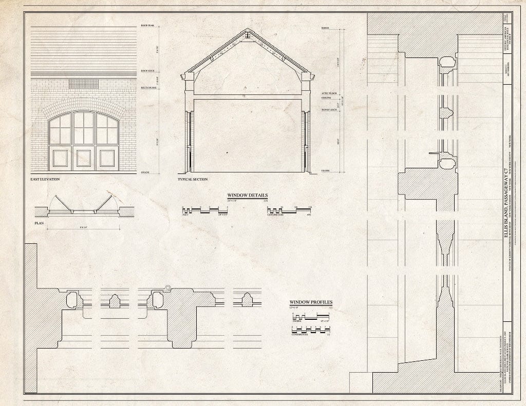 Blueprint Window Details & Profiles - Ellis Island, Passageway C7, New York Harbor, New York County, NY