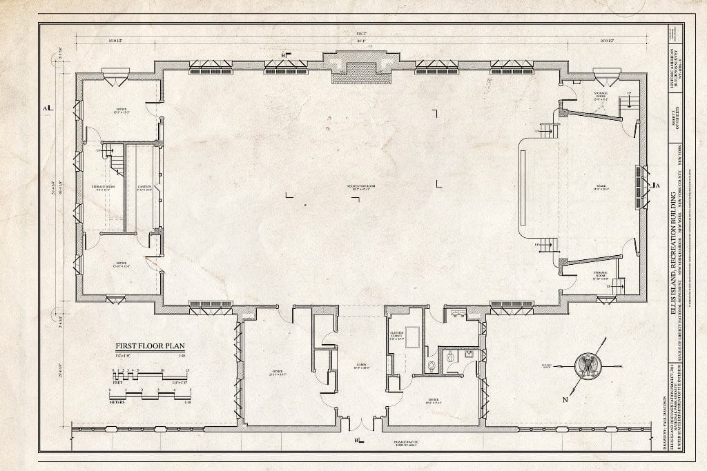 Blueprint First Floor Plan - Ellis Island, Recreation Building, New Yo ...