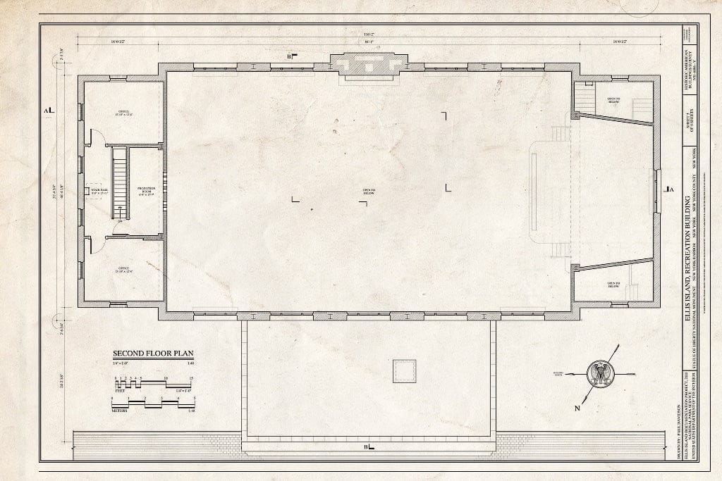 Blueprint Second Floor Plan - Ellis Island, Recreation Building, New Y ...