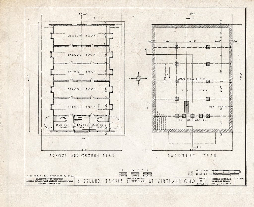 Blueprint School and Quorum Plan, Basement Plan - Kirtland Temple (Mormon), 9020 Chillicoth Road, Kirtland, Lake County, OH