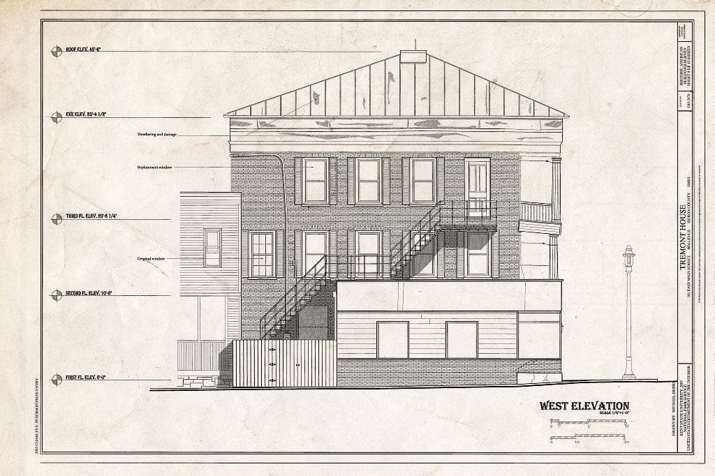 Blueprint West Elevation Tremont House, 101 East Main Street, Bellev
