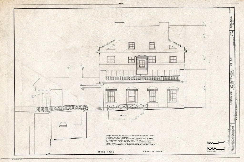 Blueprint 16. Engine House South Elevation - Fairmount Waterworks, East Bank of Schuylkill River, Aquarium Drive, Philadelphia, Philadelphia County, PA