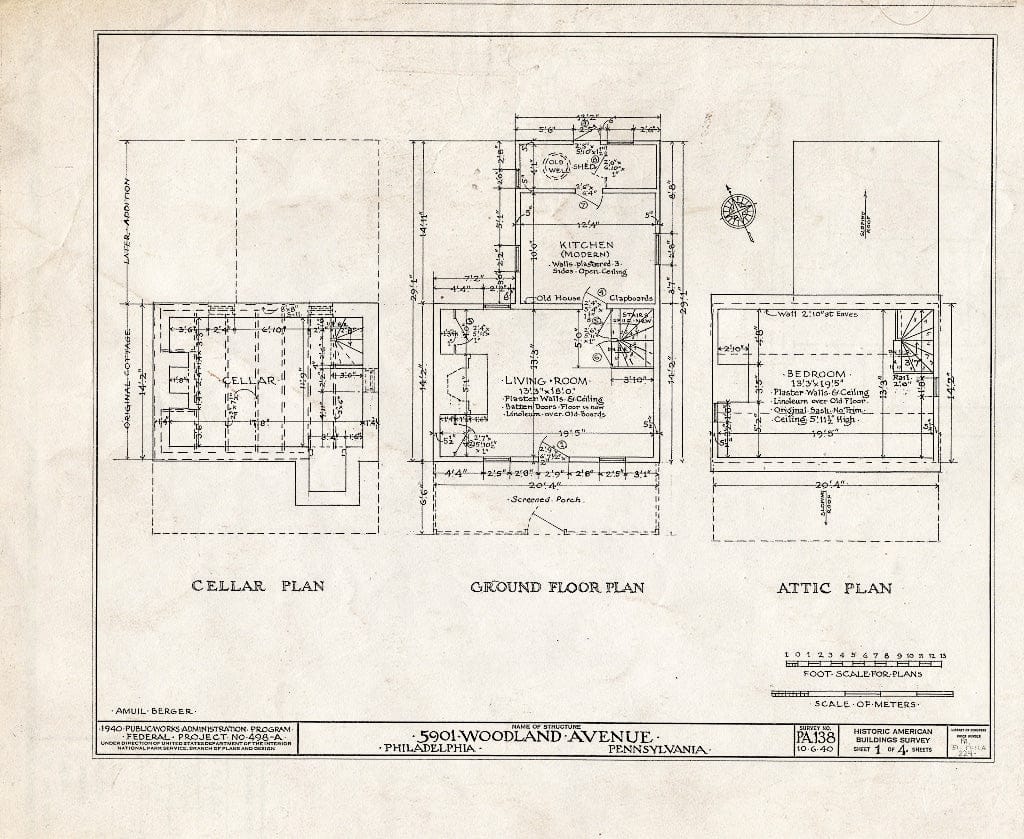 Blueprint HABS PA,51-Phila,224- (Sheet 1 of 4) - 5901 Woodland Avenue (Cottage), Philadelphia, Philadelphia County, PA