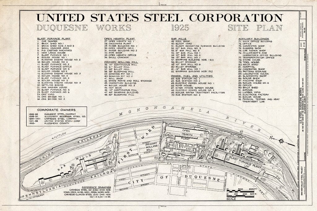 Blueprint Site Plan - U.S. Steel Duquesne Works, West Bank of Monongahela River Along State Route 837, Duquesne, Allegheny County, PA
