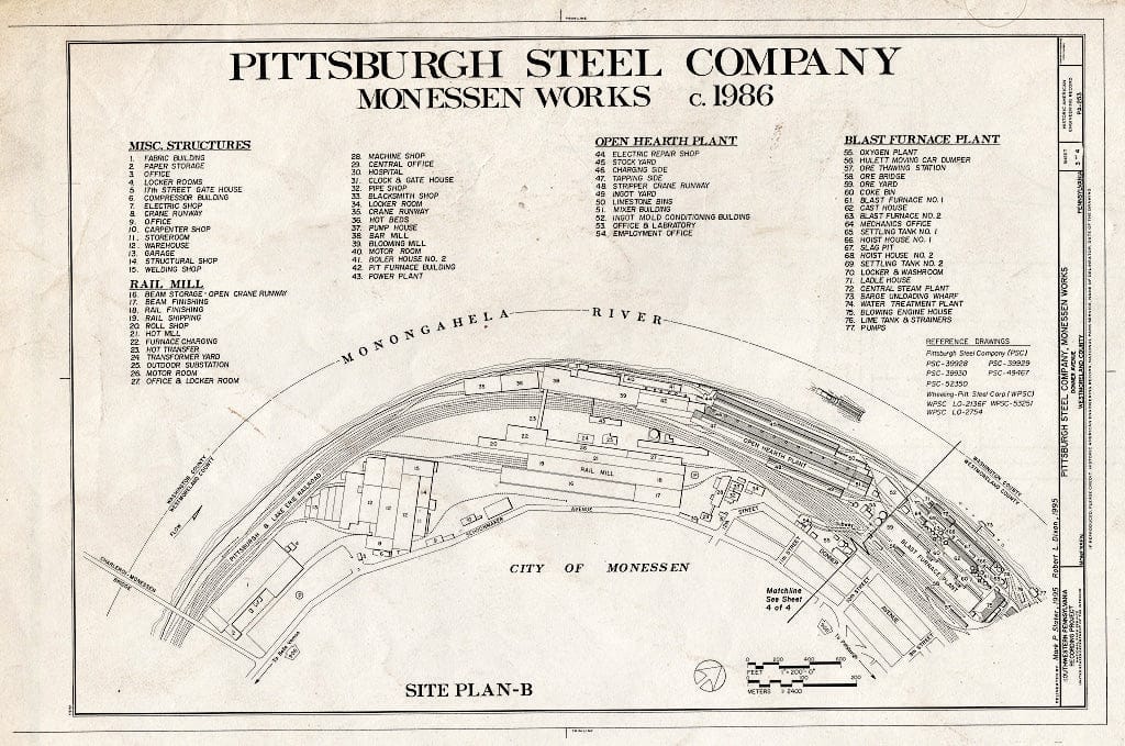 Blueprint Monessen Works, c. 1986, Site Plan-B - Pittsburgh Steel Company, Monessen Works, Donner Avenue, Monessen, Westmoreland County, PA