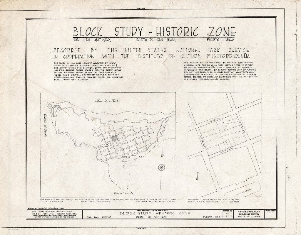 Blueprint HABS PR,7-SAJU,42- (Sheet 1 of 12) - Historic Zone, Block Study, Calle de las Cruz,Sol,Luna & San Jose, San Juan, San Juan Municipio, PR