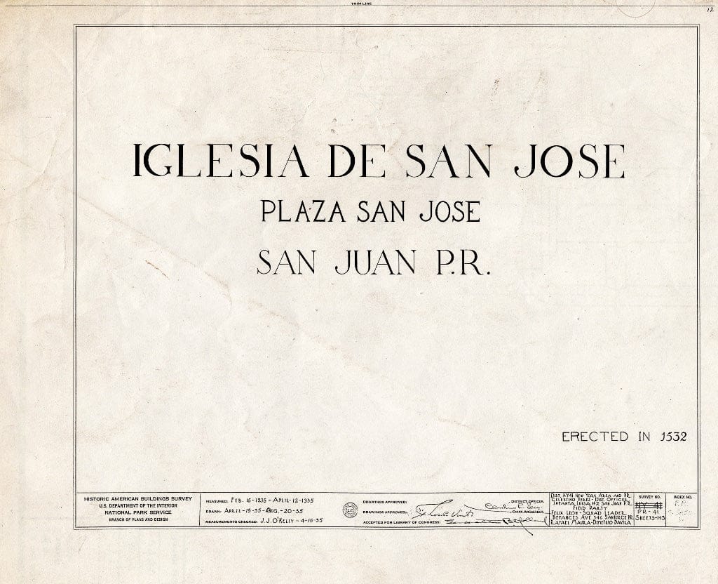 Blueprint HABS PR,7-SAJU,1- (Sheet 0 of 13) - Iglesia San Jose, Calle San Sebatian, San Juan, San Juan Municipio, PR