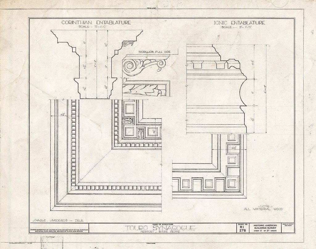 Blueprint HABS RI,3-NEWP,29- (Sheet 17 of 27) - Touro Synagogue, Congregation Jeshuat Israel, 85 Touro Street, Newport, Newport County, RI