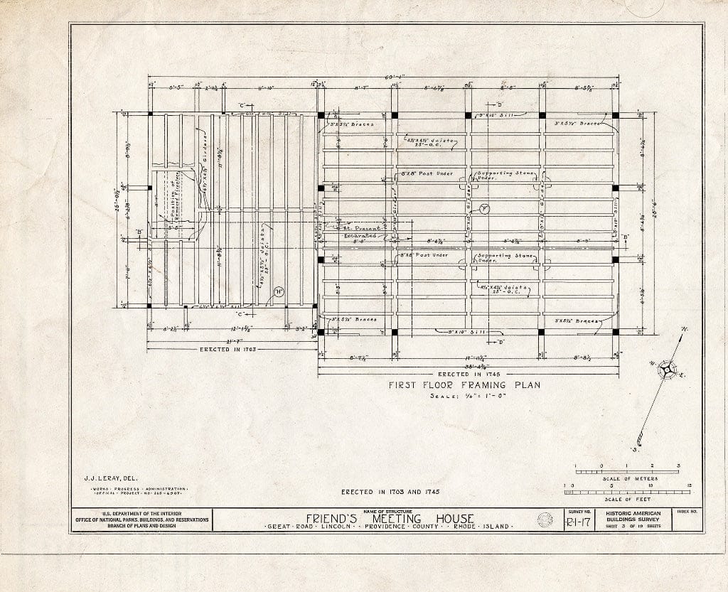 Blueprint 3. First Floor framing Plan Friends Meetinghouse, Great Ro
