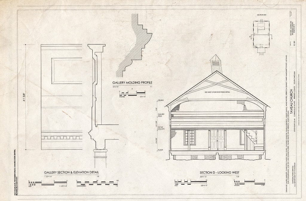 Blueprint Section, Gallery Section & Elevation Detail - Taveau Church ...