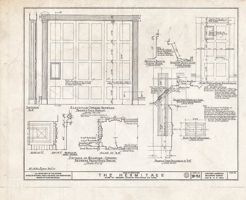Blueprint 6. Parlor Details - The Hermitage, U.S. Highway 70 North (4580 Rachel's Lane), Nashville, Davidson County, TN