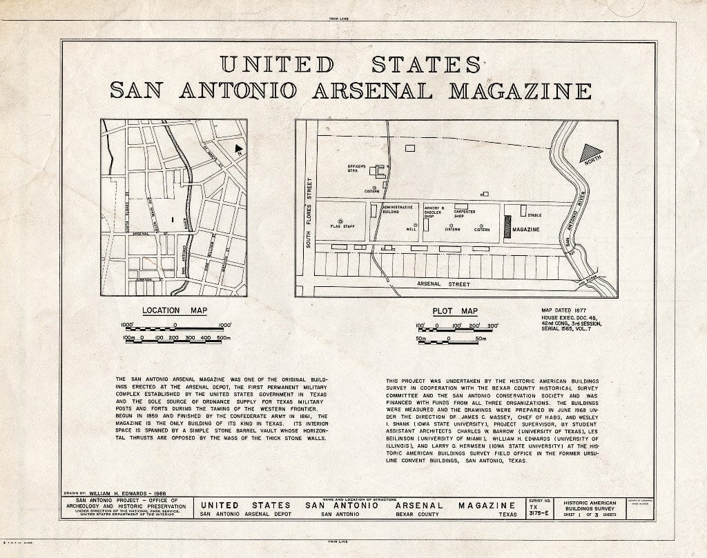 Blueprint HABS TEX,15-SANT,42E- (Sheet 1 of 3) - U.S. San Antonio Arsenal, Magazine, San Antonio Arsenal, San Antonio, Bexar County, TX