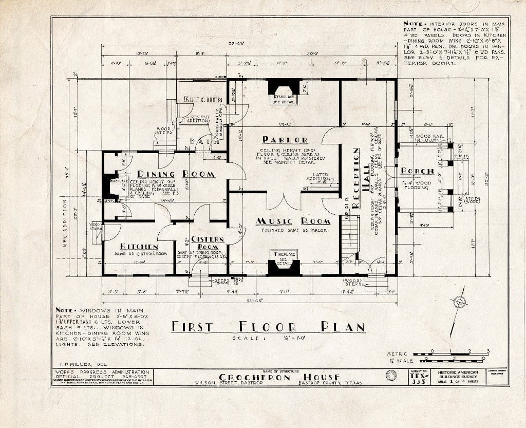 Blueprint HABS TEX,11Bast,3 (Sheet 1 of 8) Henry Crocheron House