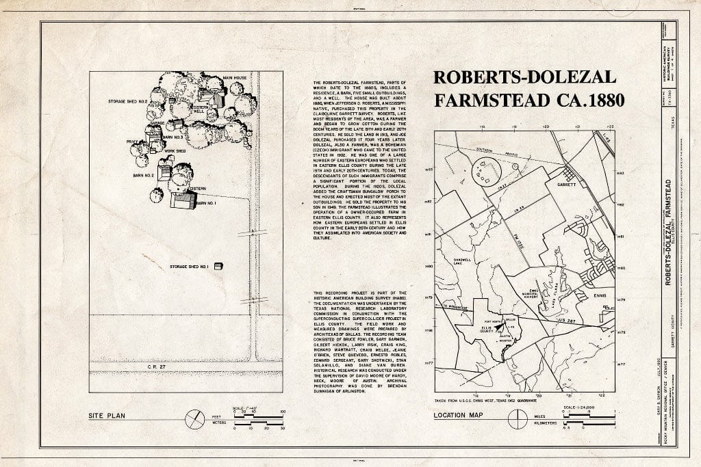 Blueprint Site Plan - Roberts-Dolezal Farmstead, 75 Miles Northeast of The Intersection of CR27 and FM 1722, Garrett, Ellis County, TX