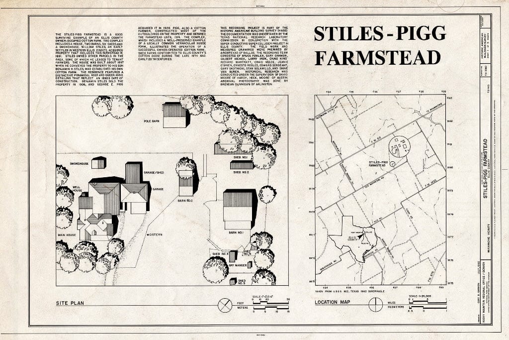 Blueprint Site Plan - Stiles-Pigg Farmstead, 1.7 Miles Northeast of The Intersection of Bakers Branch and Old Maypearl Roads, Waxahachie, Ellis County, TX