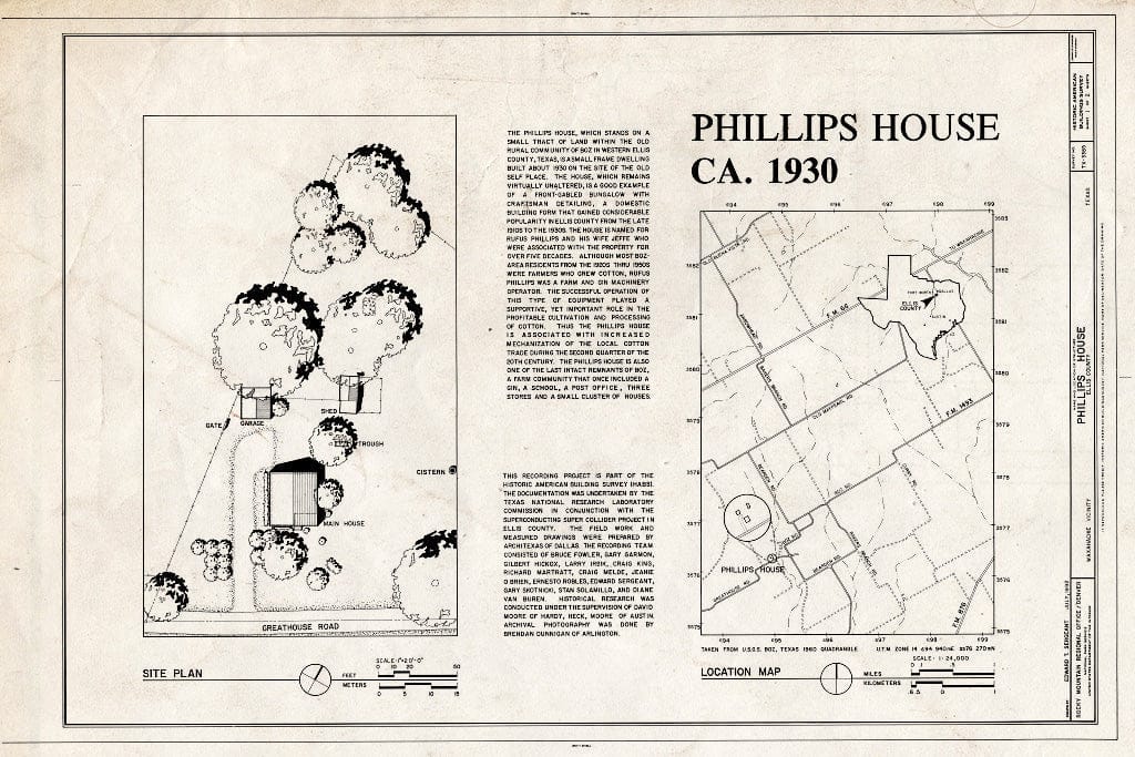 Blueprint Site Plan - Phillips House, 0.20 Miles Southwest of The Intersection of Greathouse and Boz Roads, Waxahachie, Ellis County, TX