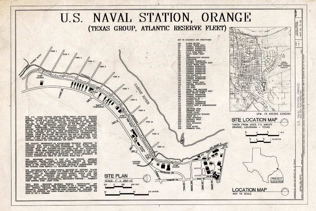 Blueprint Site Plan - U.S. Naval Station, Orange, West Bank of Sabine River, Orange, Orange County, TX