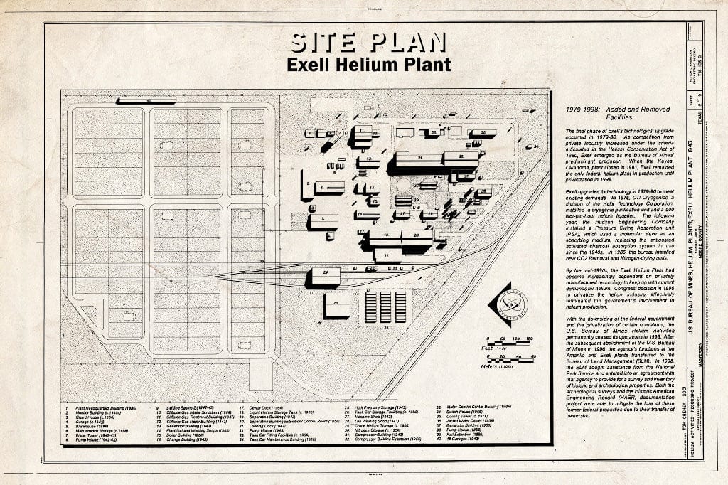 Blueprint Site Plan - U.S. Bureau of Mines, Helium Plants, Exell Helium Plant, Highway 287N, Masterson, Moore County, TX