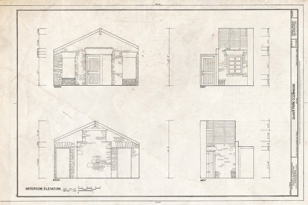 Blueprint Anteroom Elevation - Zilker Park Club House, 200 Clubhouse Road, Austin, Travis County, TX