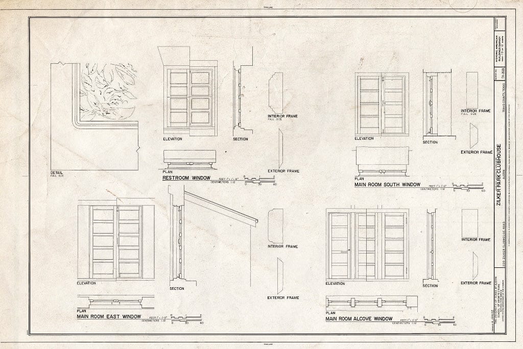 Blueprint Main Room Windows & Restroom Windows - Zilker Park Club Hous ...